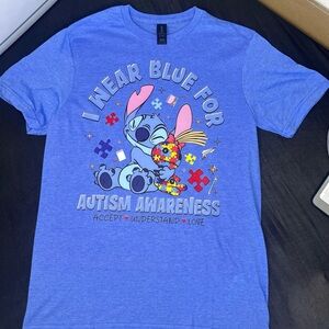 Disney Blue Stitch Autism Awareness Tee with Puzzle Heart Graphic